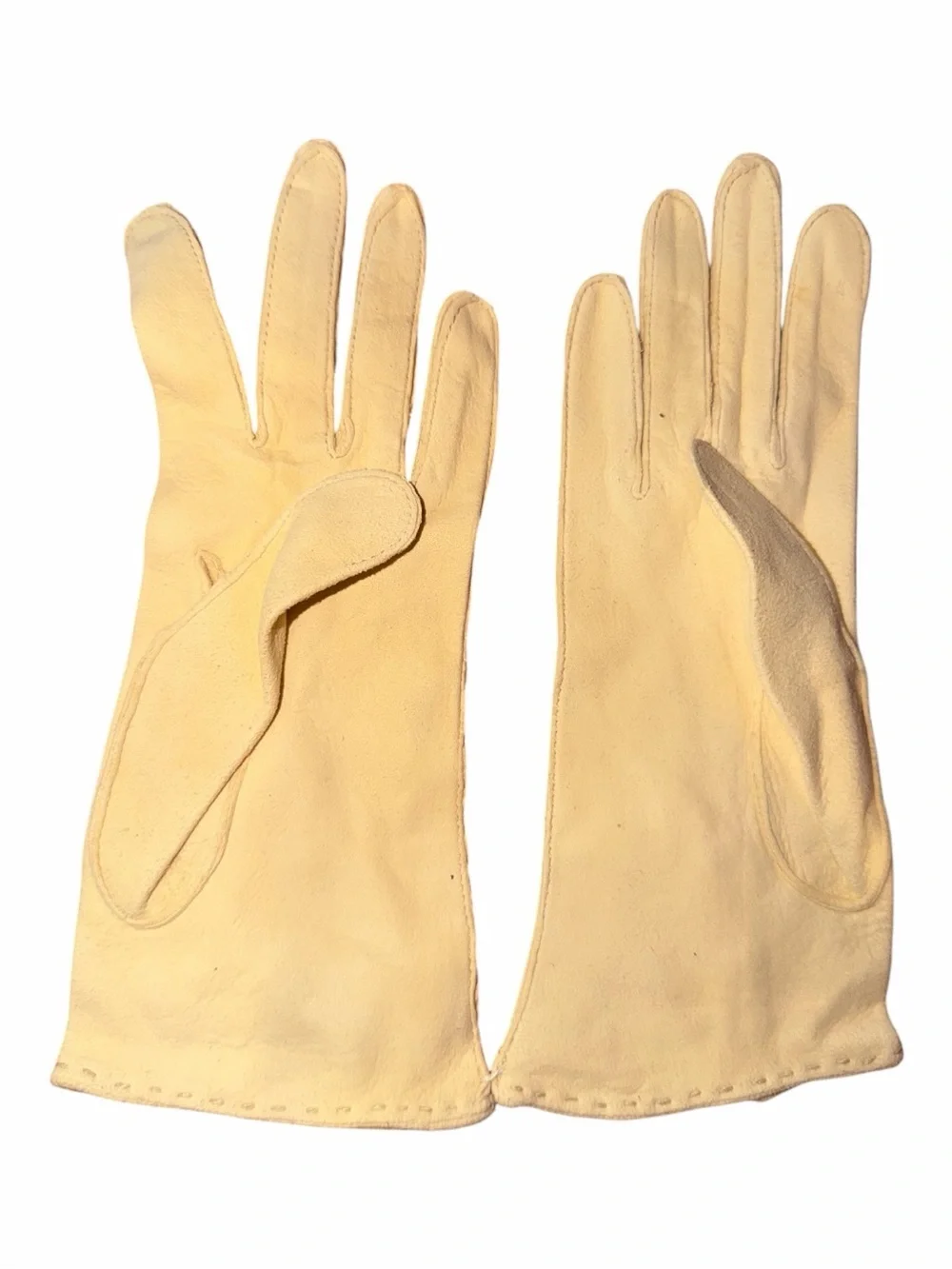 Source Unknown Light Yellow Leather Women's Gloves with Stitch Detail